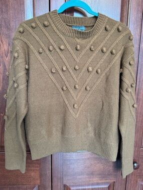 Sweet Love Olive Pom-Pom Crewneck Sweater
